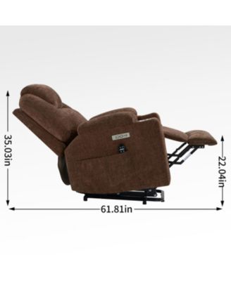 Chenille Power Lift Recliner Massage & Heat USB Cup Holders