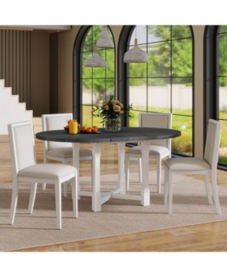 5-Piece Extendable Round Dining Set with Upholstered Chairs
