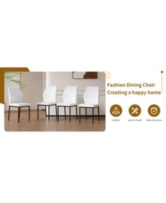 Luxury White PU Dining Chairs - Set of 4 Black Metal Legs