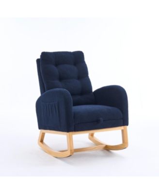 Navy Blue Rocking Chair with Footrest & Pocket