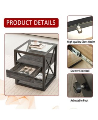 Modern End Table with Drawer - Rustic Nightstand