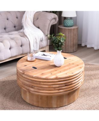Round Lift-Top Coffee Table - Hidden Storage Natural Finish