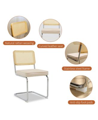 Streamdale Velvet Rattan Dining Chairs, Chrome Legs (Champagne, Set of 2