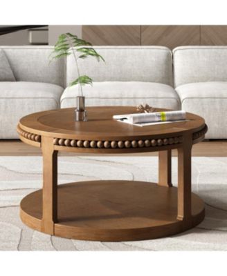 31.5" Round Wood Coffee Table - Two-Tier, Sturdy Legs
