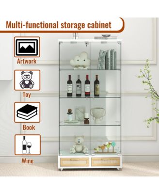 Streamdale Modern Glass Display Cabinet w/ Drawers & LED Lights