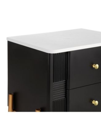 Modern Black Nightstand with Fluted Drawers & Gold Accents