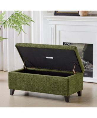  Green Boucle Storage Ottoman with Flip-Top Lid