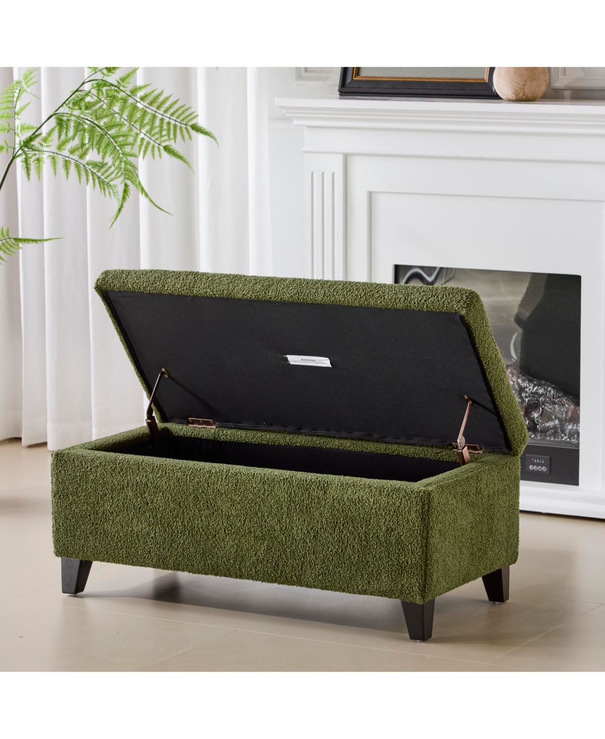 Streamdale Furniture Green Boucle Storage Ottoman with Flip-Top Lid
