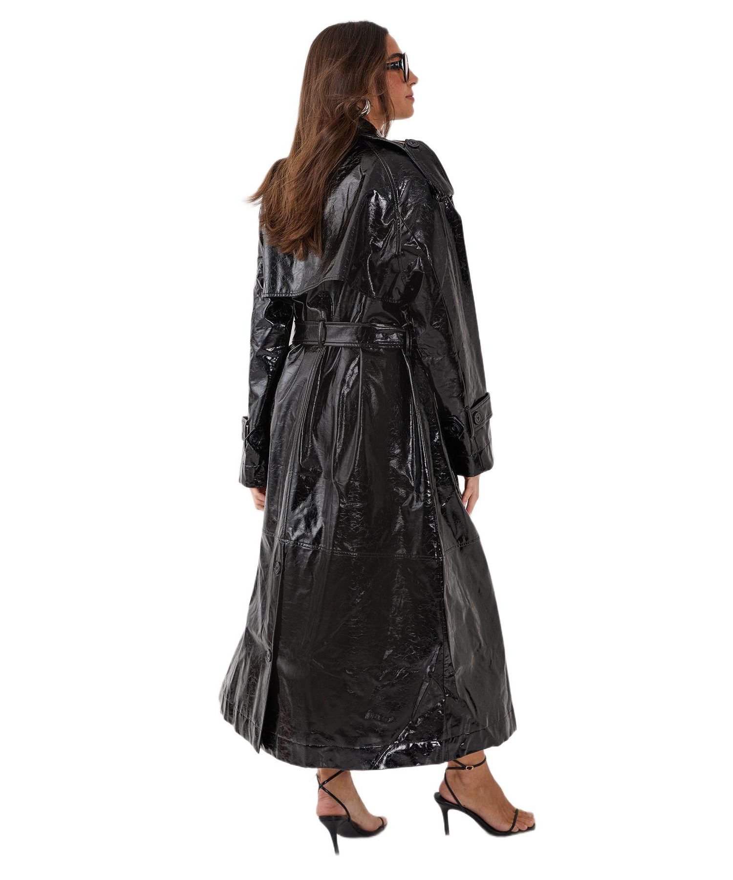 Women's High Shine Faux Leather Trench Coat