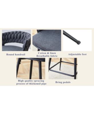 Rotating Stools - Cotton Linen Cushions Black Iron Frame