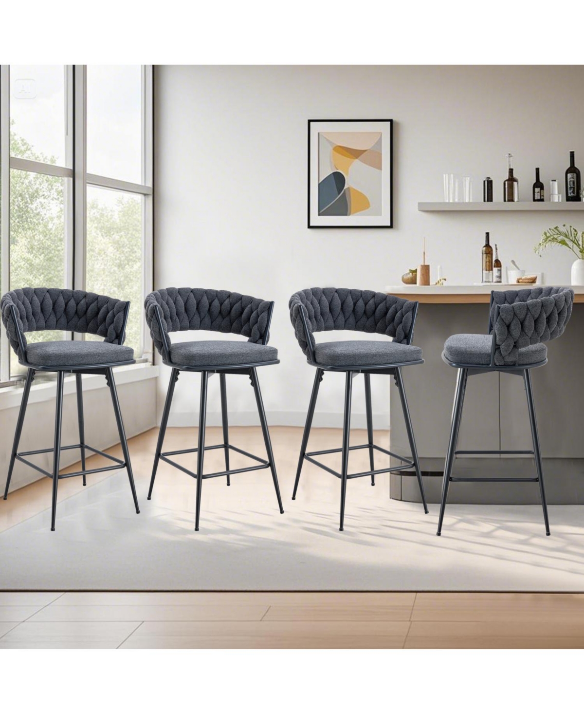 Streamdale Furniture Swivel Bar Stools Linen Seats 300lb Capacity