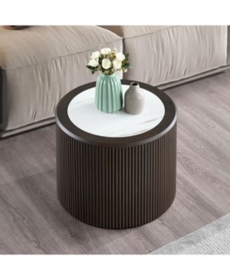 Marble Coffee Table - Round End Table - Dark Brown