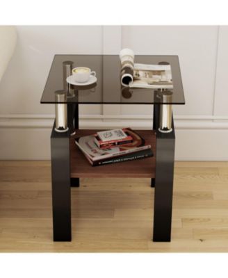 2 Modern Glass Tea/Coffee Tables, Gray/Black