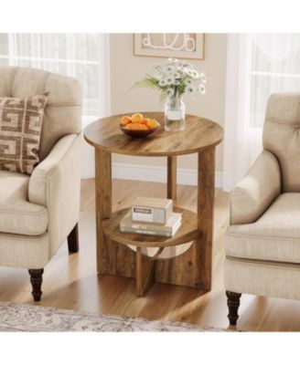 Round End Table with Storage, 2-Tier Tall Side Table for Living Room, Bedroom & Small Spaces