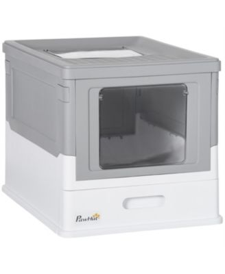 Smell-Proof Hooded Cat Litter Box - Enclosed Foldable Design with Drawer Tray & Scoop, Gray