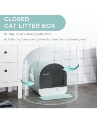 Green Covered Cat Litter Box with Lid - Includes Removable Tray, 17" x 17" x 18.5" for Indoor Cat