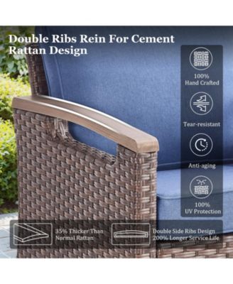 Farmhouse 2-Piece PE Wicker Outdoor Rocking Chair with Olefin Cushions/Metal Armrest