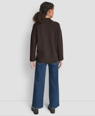 Women's Mock Neck Curved Hem Sweater