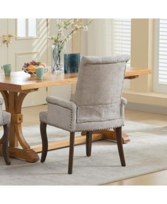 Beige Chenille Dining Chair, Tufted, Wood Legs