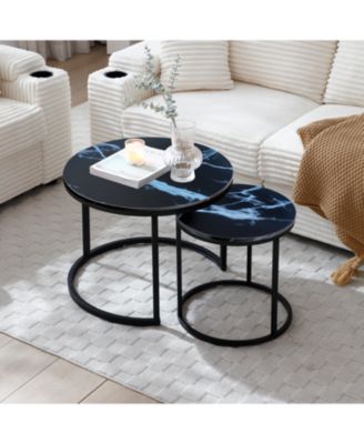 Nesting Coffee Tables - Black Top Marble Pattern