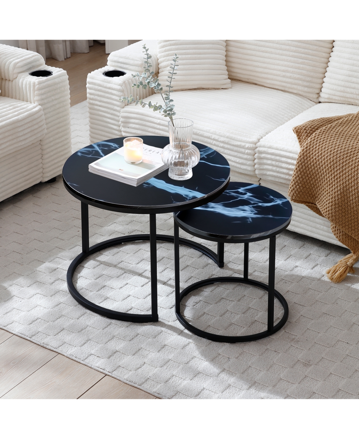 Streamdale Furniture Nesting Coffee Tables - Black Top Marble Pattern