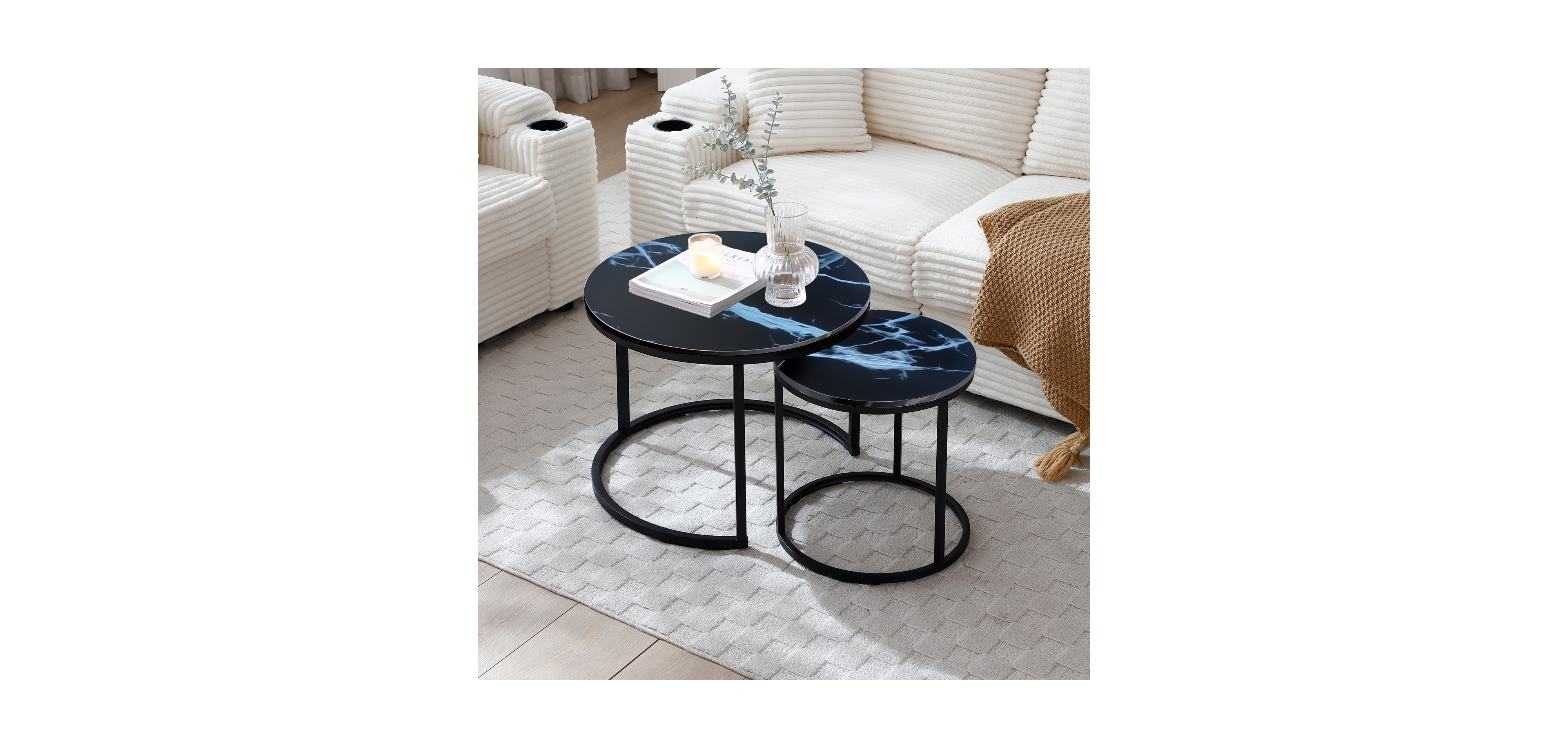Streamdale Furniture Nesting Coffee Tables - Black Top Marble Pattern