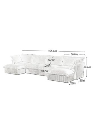 Slipcovered U Shape Sectional Sofa - Black Corduroy