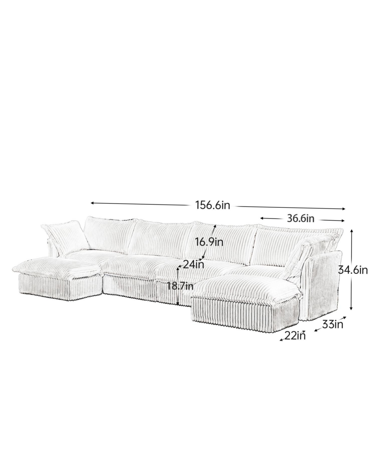 Streamdale Furniture Slipcovered U Shape Sectional Sofa - Black Corduroy