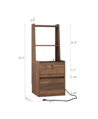 Streamdale Nightstands Set of 2, Charging, Night Light, Bookshelf, Storage, Wood