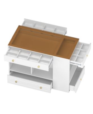 Closet Island with Drawers, Glass Top, Shelves, Jewelry Storage - White