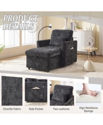  Multifunctional Chenille Recliner Sofa with Storage & Phone Bracket