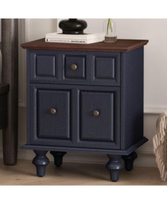 Streamdale Vintage Nightstand 2 Drawer Roman Column Legs Dark Blue