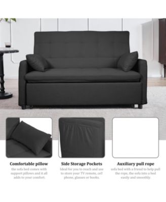 61" Fabric Sofa Bed with Storage Pockets & Adjustable Back