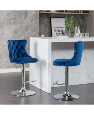 Streamdale Swivel Velvet Barstools, Adjustable Height, Chrome Base, Set of 2