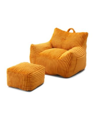  Giant Yellow Plush Bean Bag Chair with Footstool