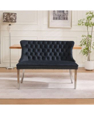 + Loveseat Bench + Velvet + Tufted, Wing Back, Silver Legs + Dining