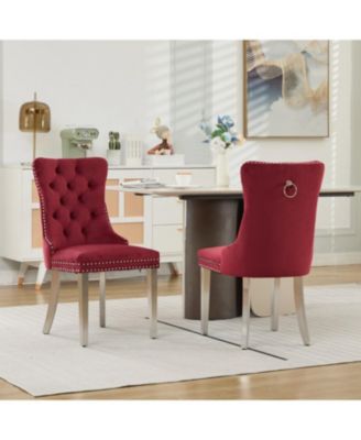 Tufted Velvet Dining Chairs, Wine Red, Chrome Legs, Set of 2