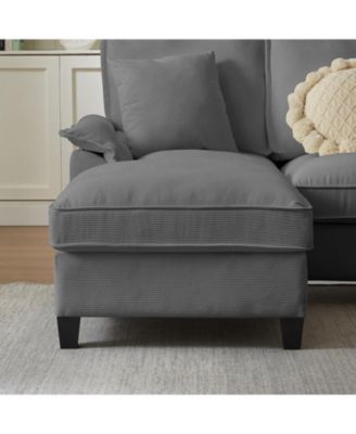 120" Corduroy Sectional Sofa Bed w/Storage, U-Shape, 4-Seater, Cup Holders