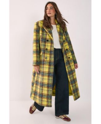 Women's Checked Wool Blend Maxi Coat