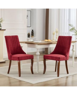 Streamdale Wine Red Flocked Linen Dining Chairs, Set of 2