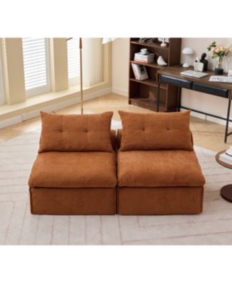  Modular Chenille Sofa, No Armrests, Lumbar Pillow, Orange (2 Seats)