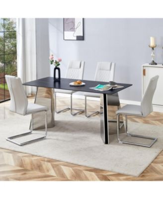 Marble-Patterned Dining Table & Gray PU Chairs (63"x31.5"x30)