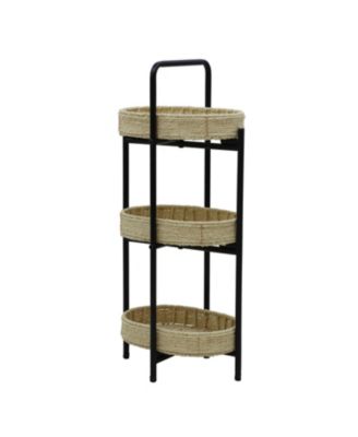 3 Tier Tray Table Paper Rope Woven Side Table (Natural)