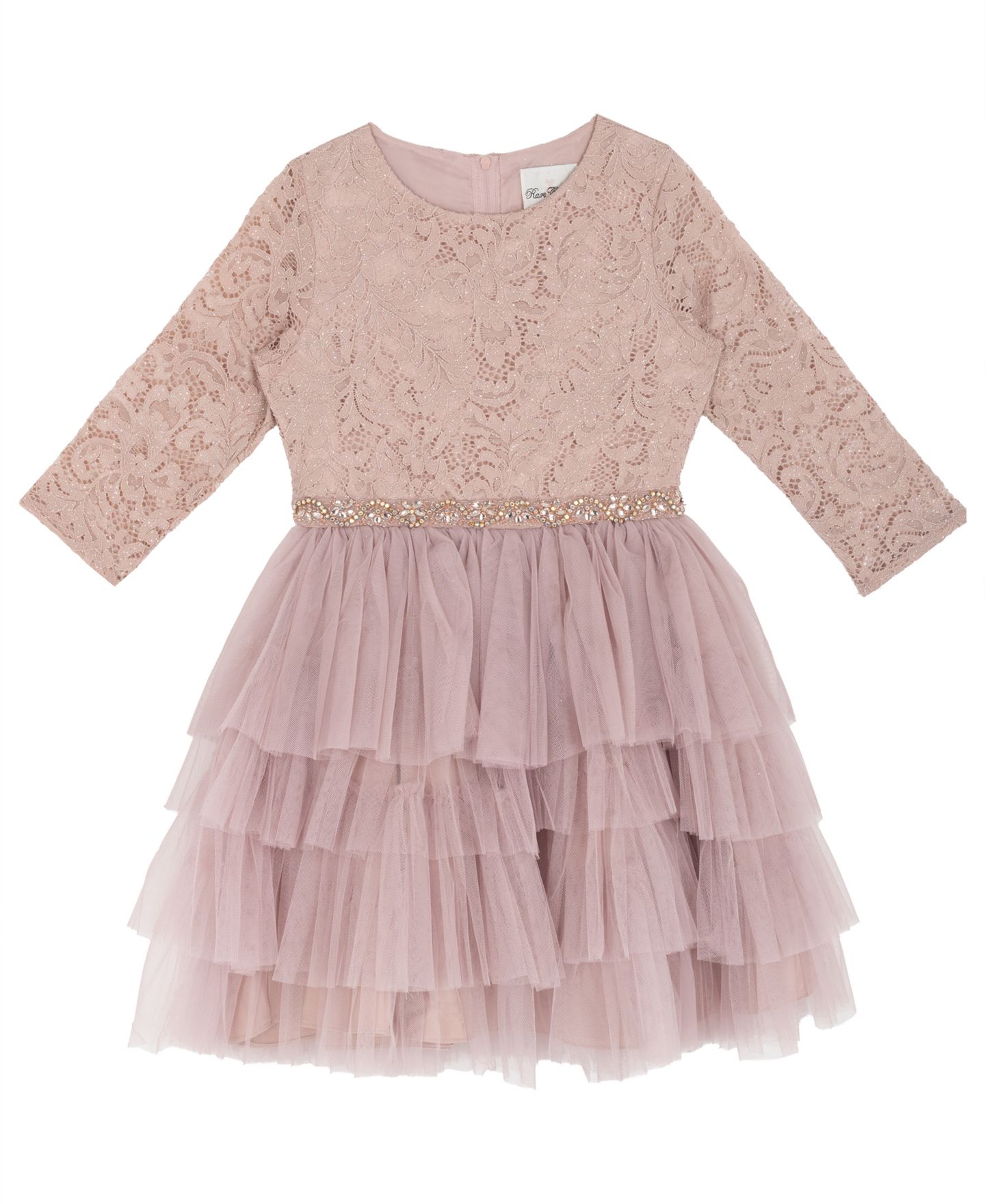 Платье Rare Editions Glitter Lace Bodice Dress для девочек, цвет: Пудровый — фото 1