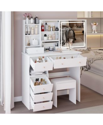 37" LED Mirror Vanity Table with Drawer & Stool