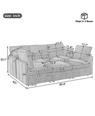  Modern Sectional Sofa U-Shaped Couch w/ Ottoman, USB & Phone Holder - Grey