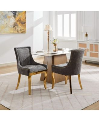 Streamdale Chenille Dining Chairs, Gold Legs, Rivet Trim,   Set of 2