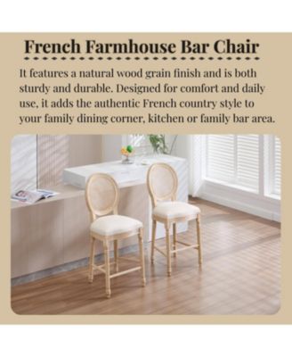 French Country Bar Chairs Set of 2, Rattan Back.