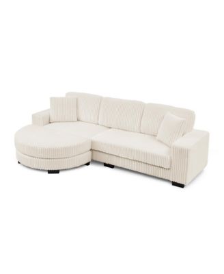 Corduroy Tufted Sleeper Sectional Sofa - L-Shaped Modular - Beige