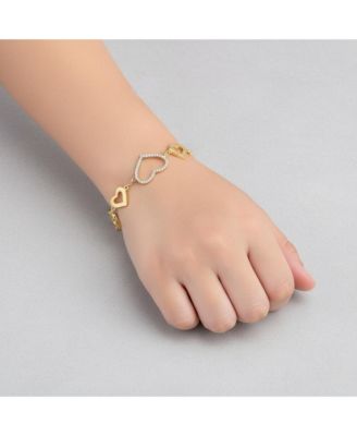 Dazzling 14K Gold Plated Cubic Zirconia Heart Halo Charm Bracelet